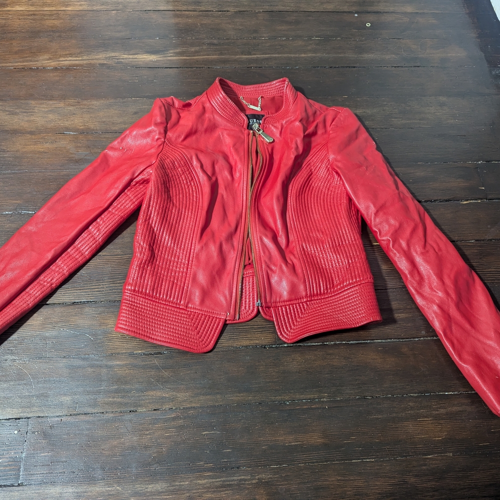 Guess Vibrant Red Leather Jacket